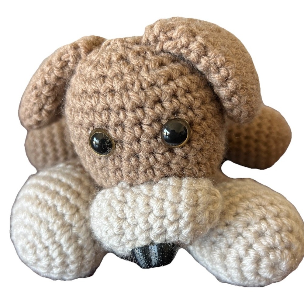 Handmade Crochet Amigurumi‎ Puppy Dog Plush Stuffed Animal Tan Cream 6.5 Inch